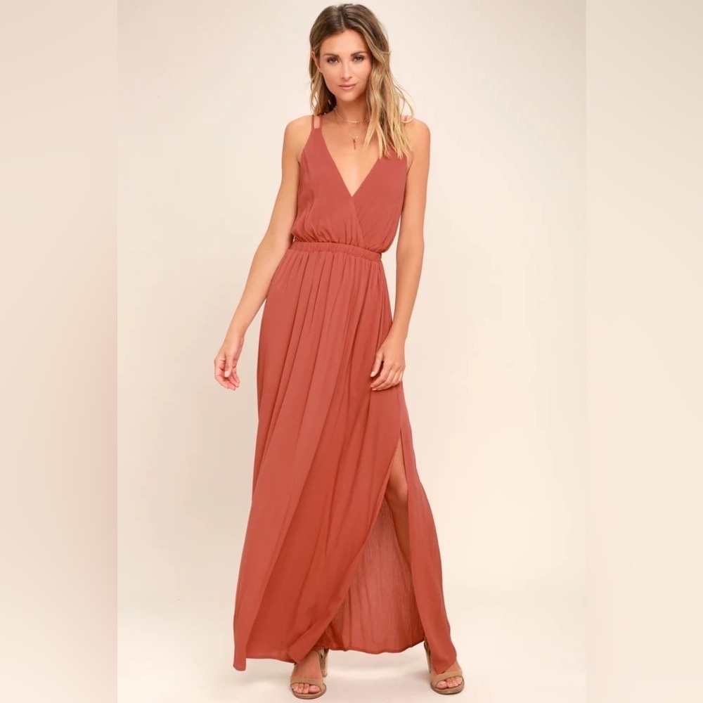 Lulu’s Lost In Paradise Rusty Rose Maxi Dress Size Small